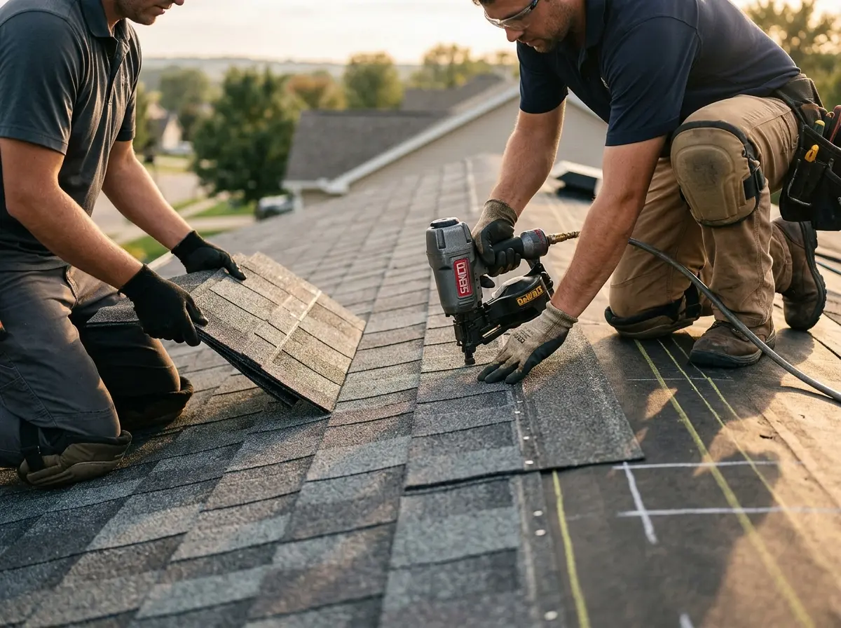 Professional roofer working on a residential roof in Tukwila